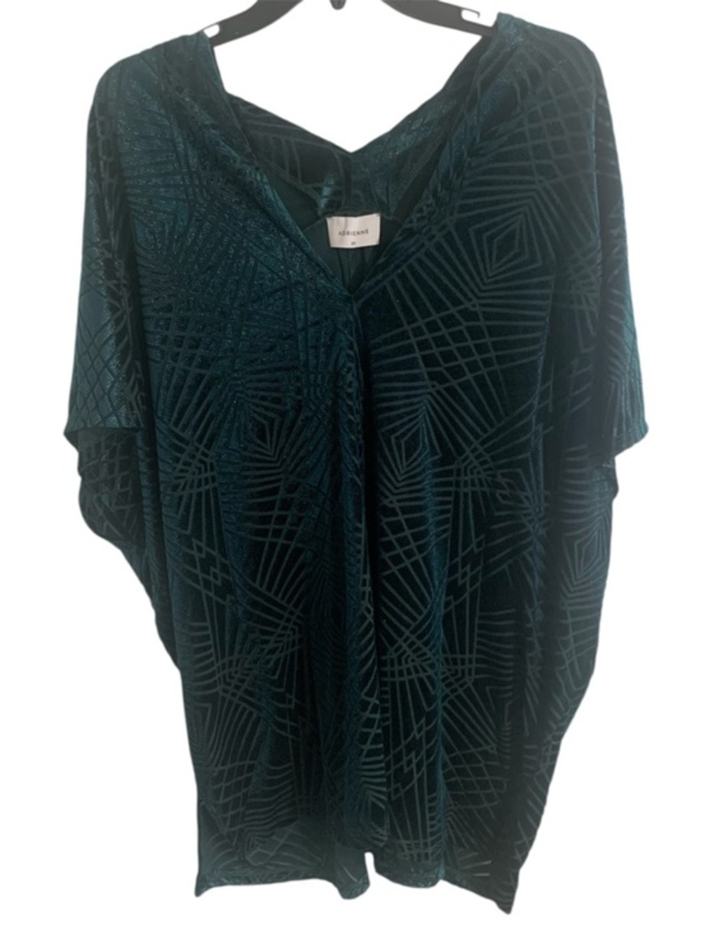 Adrienne Teal Green Geometric V-Neck Tunic Ladies Size 2X Kaftan